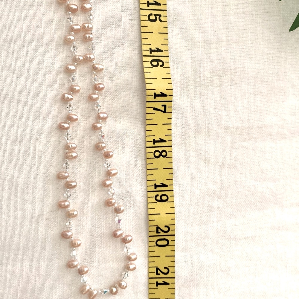PINK PEARL LARIAT & CRYSTAL NECKLACE 42” - Picture 5 of 6